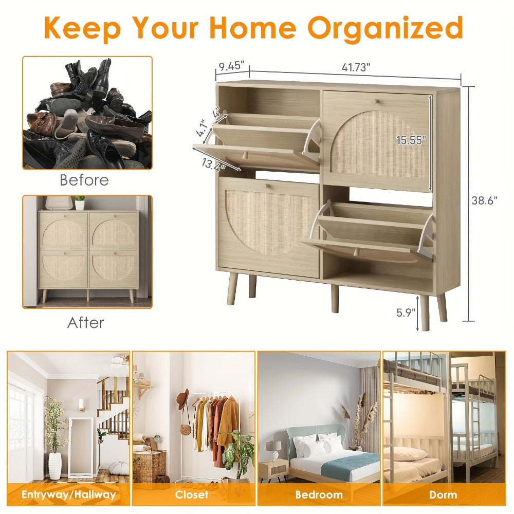 Freestanding Wicker Shoe Storage Cabinet for Entryway and Living Room detail image - detail view 18