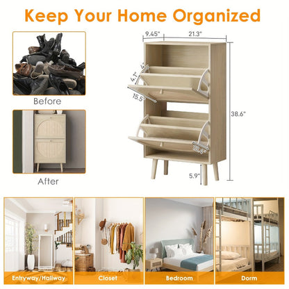 Freestanding Wicker Shoe Storage Cabinet for Entryway and Living Room detail image - detail view 19