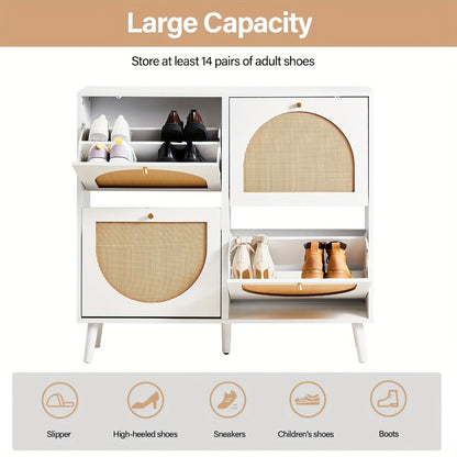 Freestanding Wicker Shoe Storage Cabinet for Entryway and Living Room detail image - detail view 21