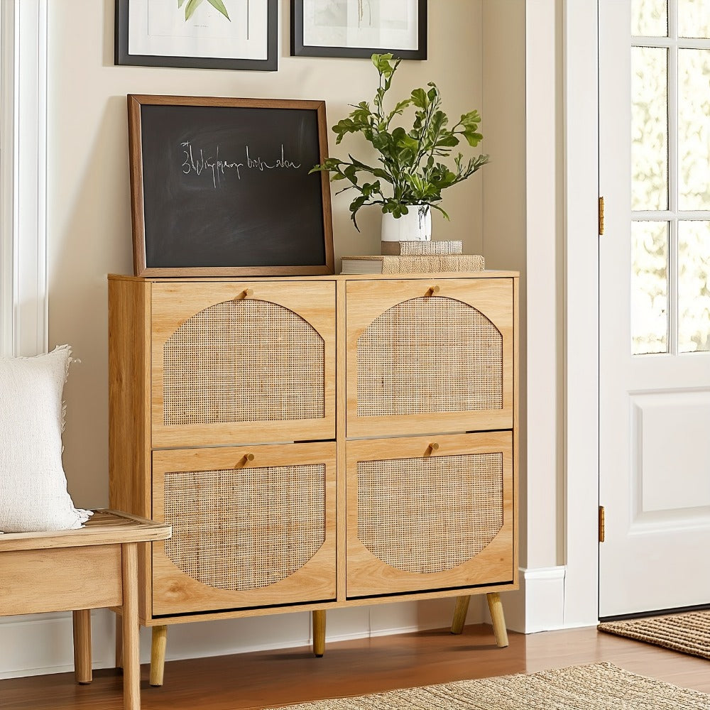 Freestanding Wicker Shoe Storage Cabinet for Entryway and Living Room detail image