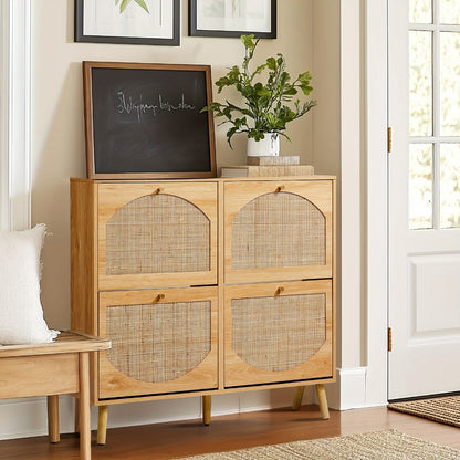 Freestanding Wicker Shoe Storage Cabinet for Entryway and Living Room detail image