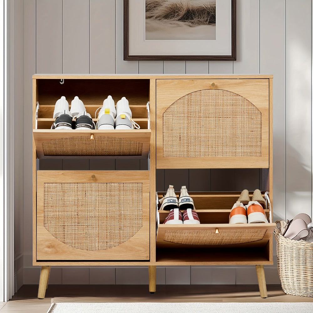 Freestanding Wicker Shoe Storage Cabinet for Entryway and Living Room detail image - detail view 3
