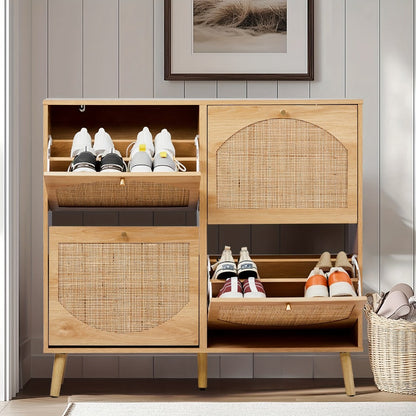 Freestanding Wicker Shoe Storage Cabinet for Entryway and Living Room detail image - detail view 3