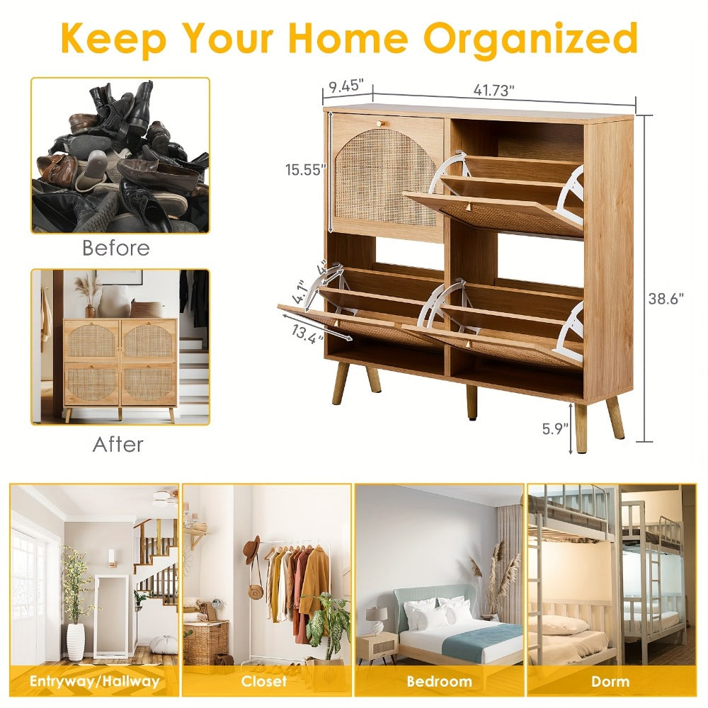 Freestanding Wicker Shoe Storage Cabinet for Entryway and Living Room detail image - detail view 4