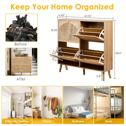 Freestanding Wicker Shoe Storage Cabinet for Entryway and Living Room detail image - detail view 4