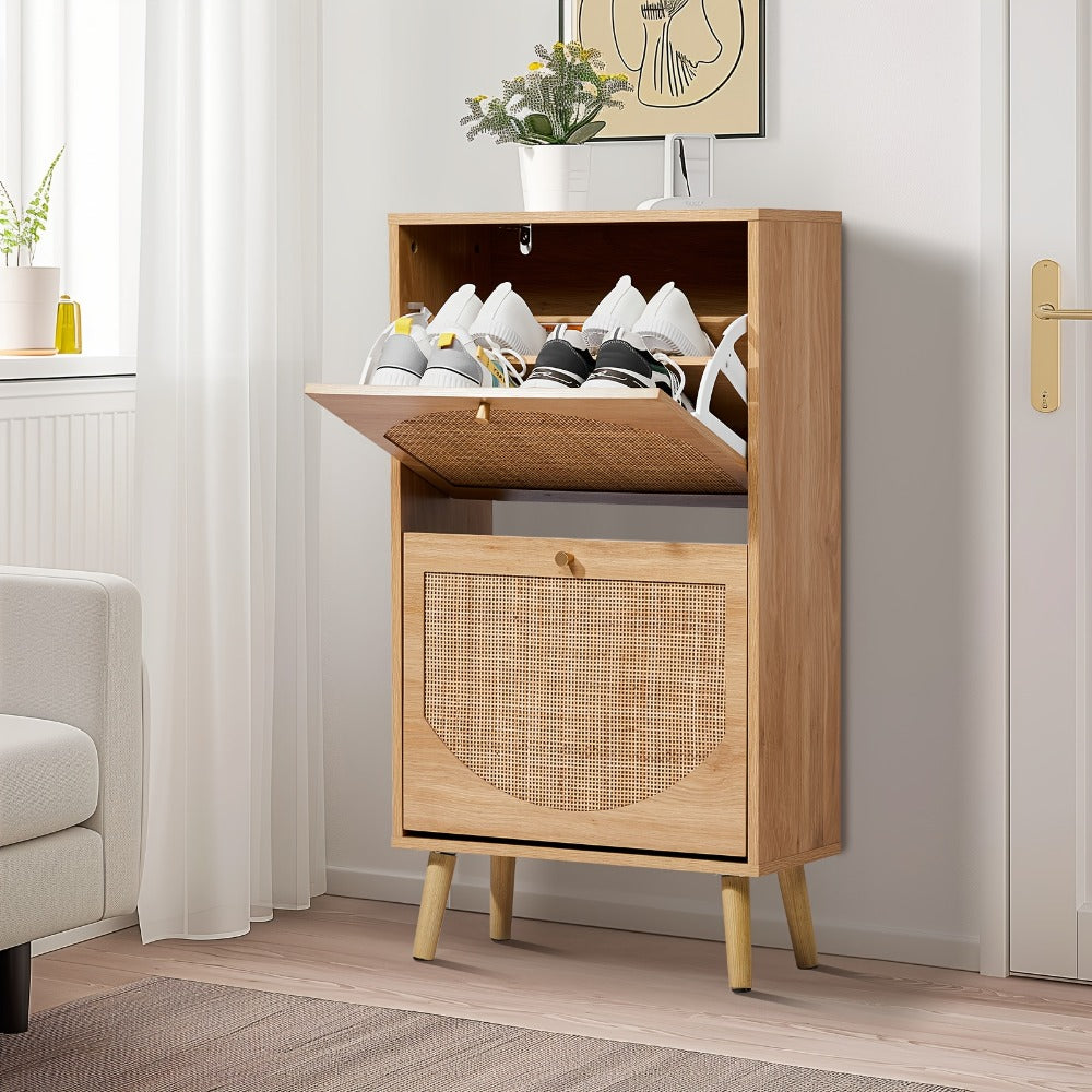 Freestanding Wicker Shoe Storage Cabinet for Entryway and Living Room detail image - detail view 5