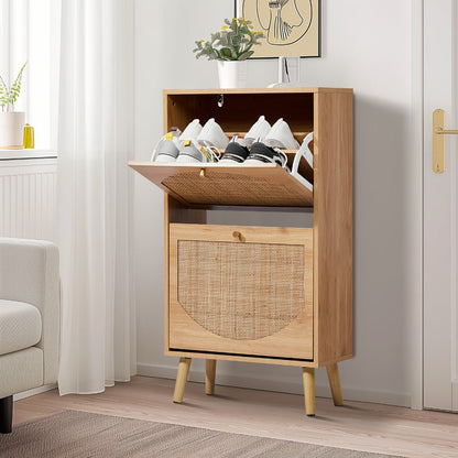 Freestanding Wicker Shoe Storage Cabinet for Entryway and Living Room detail image - detail view 5