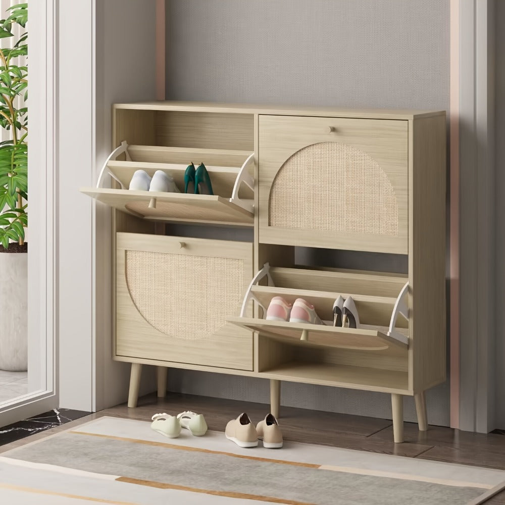 Freestanding Wicker Shoe Storage Cabinet for Entryway and Living Room detail image - detail view 7