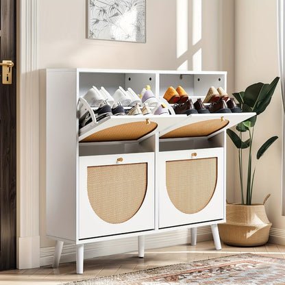 Freestanding Wicker Shoe Storage Cabinet for Entryway and Living Room detail image - detail view 9