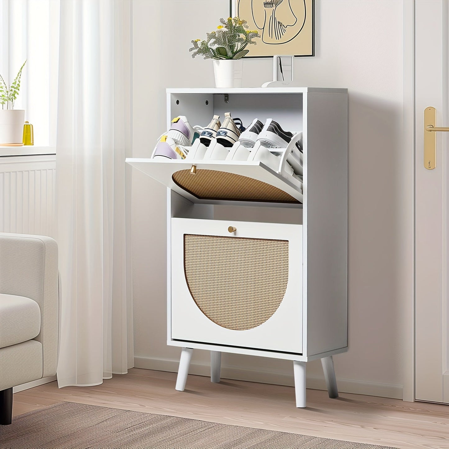 Shoe Storage Cabinet shown in the White 2-Door option