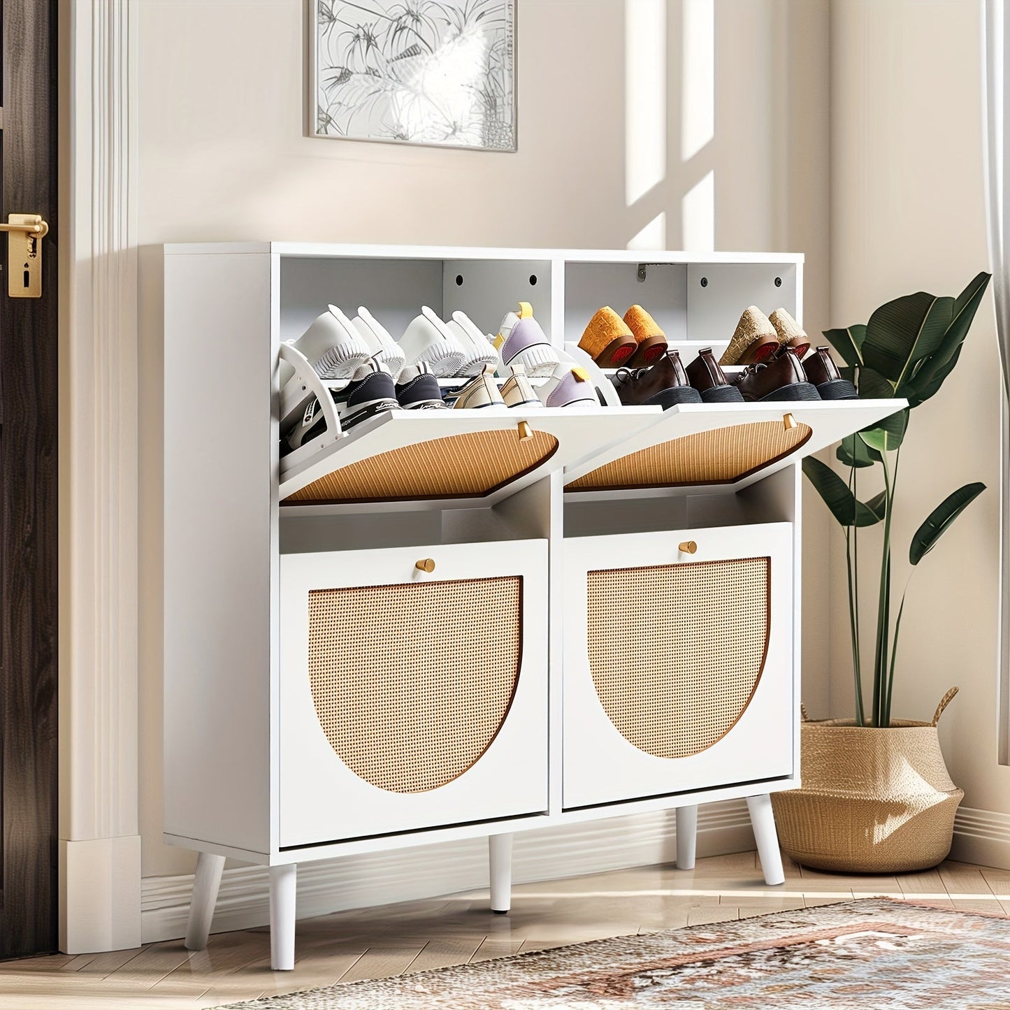 Shoe Storage Cabinet shown in the White 4-Door option