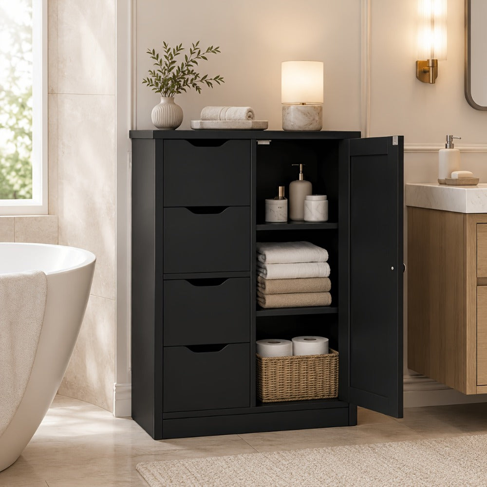 Freestanding Wood Bathroom Floor Cabinet with Side Table for Organized Everyday Storage detail image - detail view 5