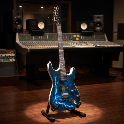 Full Size Blue Electric Guitar Kit with Amp Cable, Strap and Gig Bag detail image
