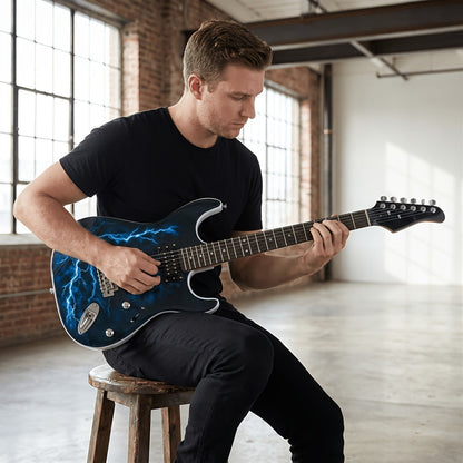Full Size Blue Electric Guitar Kit with Amp Cable, Strap and Gig Bag detail image - detail view 3