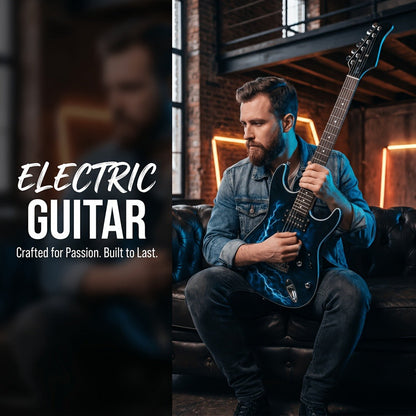 Full Size Blue Electric Guitar Kit with Amp Cable, Strap and Gig Bag detail image - detail view 5