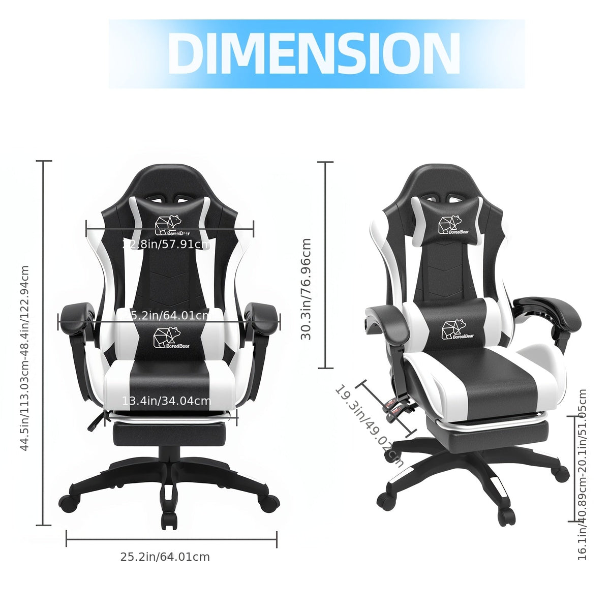 Gaming Chair shown in the Black And White option