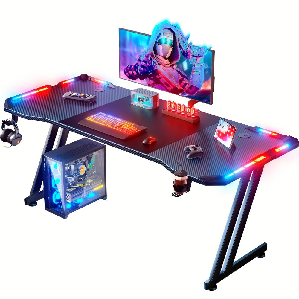 Gaming Desk with LED Lighting for Work, Display, and Everyday Use in Home Office detail image - detail view 4