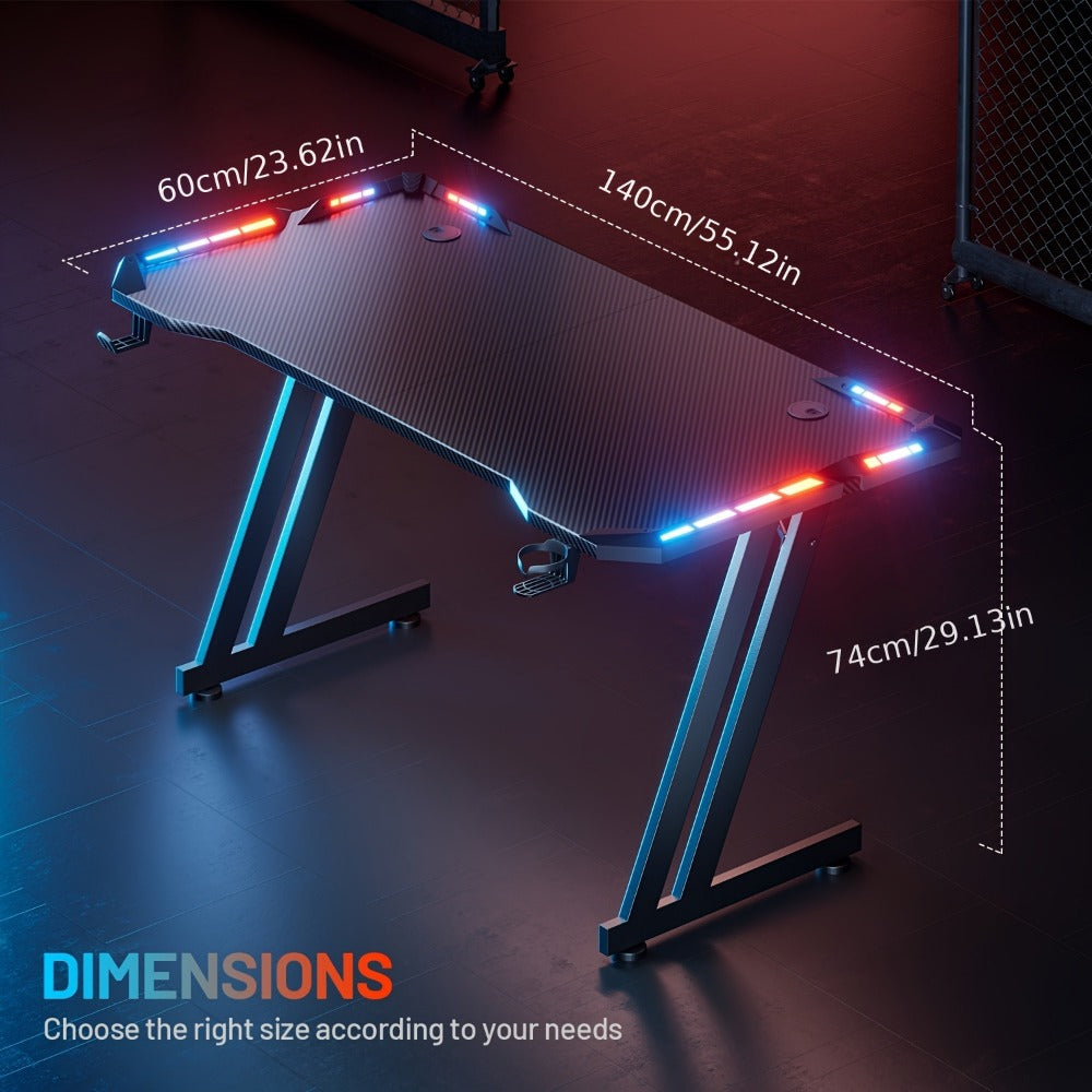 Gaming Desk with LED Lighting for Work, Display, and Everyday Use in Home Office detail image - detail view 5