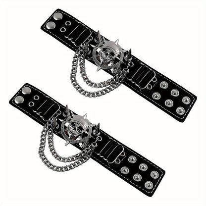 Gloves - Steampunk Leather Fingerless Men Motorcycle Biker with Rivet Chain - product detail view 5