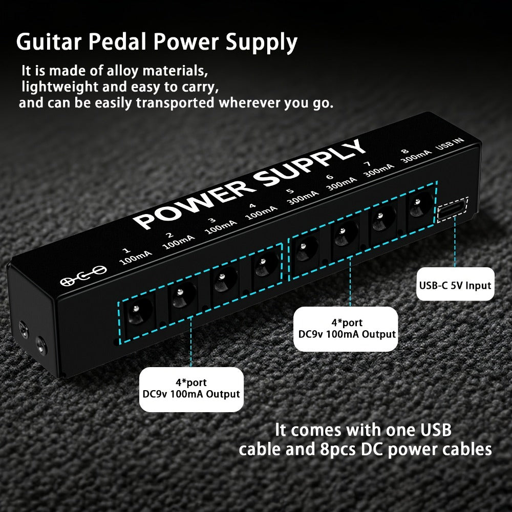 Guitar Pedal Power Supply, Portable, USB-C, USB, Effects for Powering Guitar Effects detail image - detail view 13