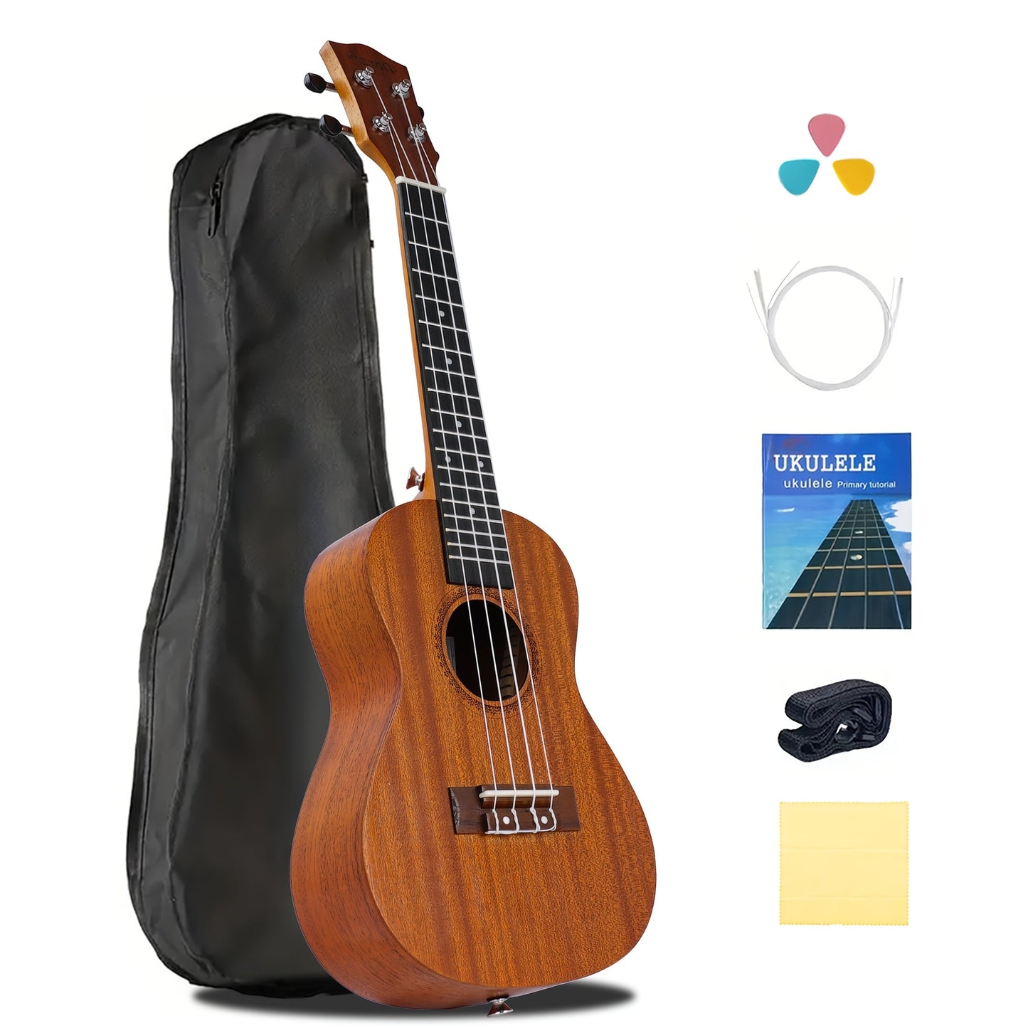 Guitar Pick Set shown in the 26 inch ukulele chestnut option