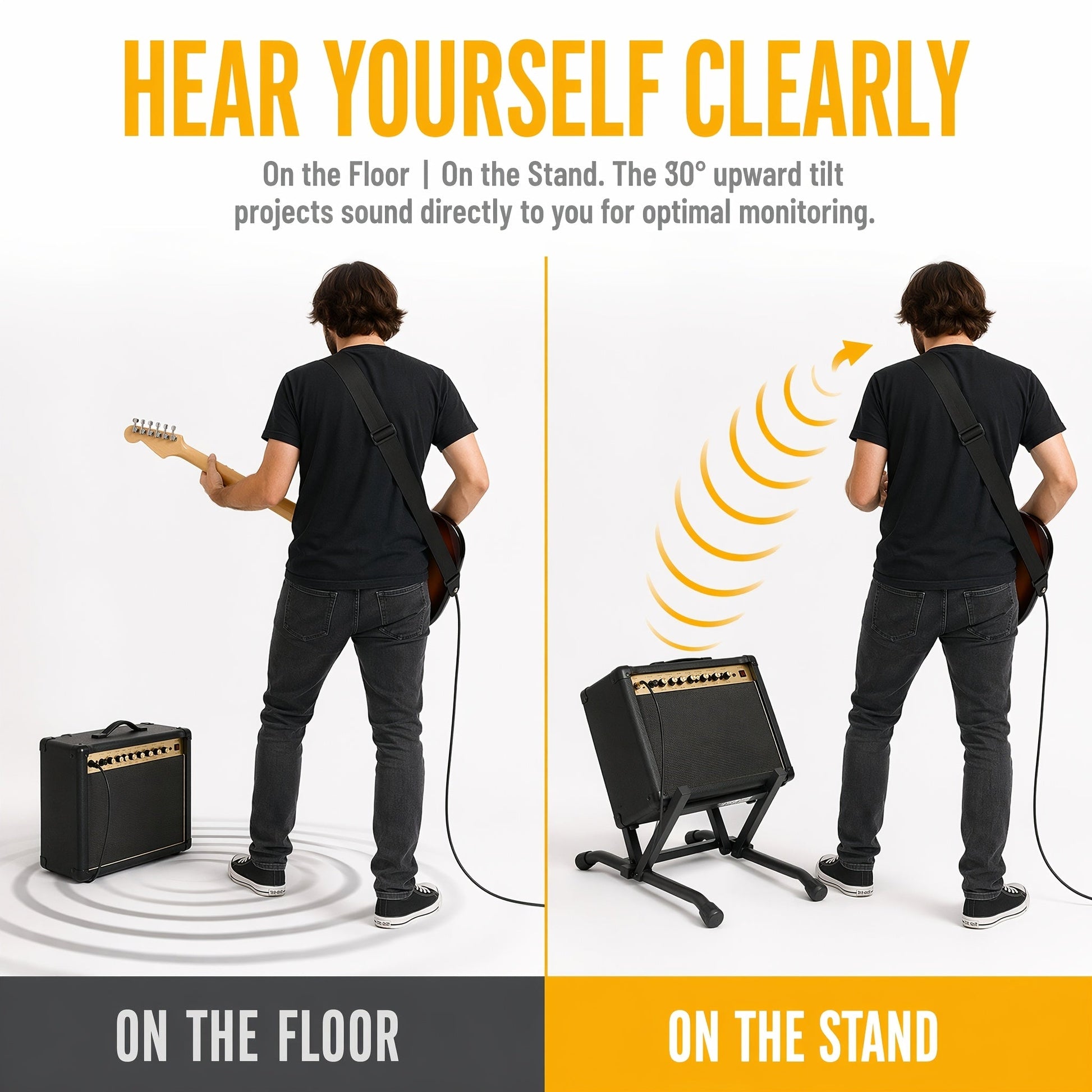Guitar Stand shown in the Speaker Stand, Foldable, Low Profile, 30-degree Tilt, 88.5 lb Load Capacity, Anti-Slip Padding, Arm option