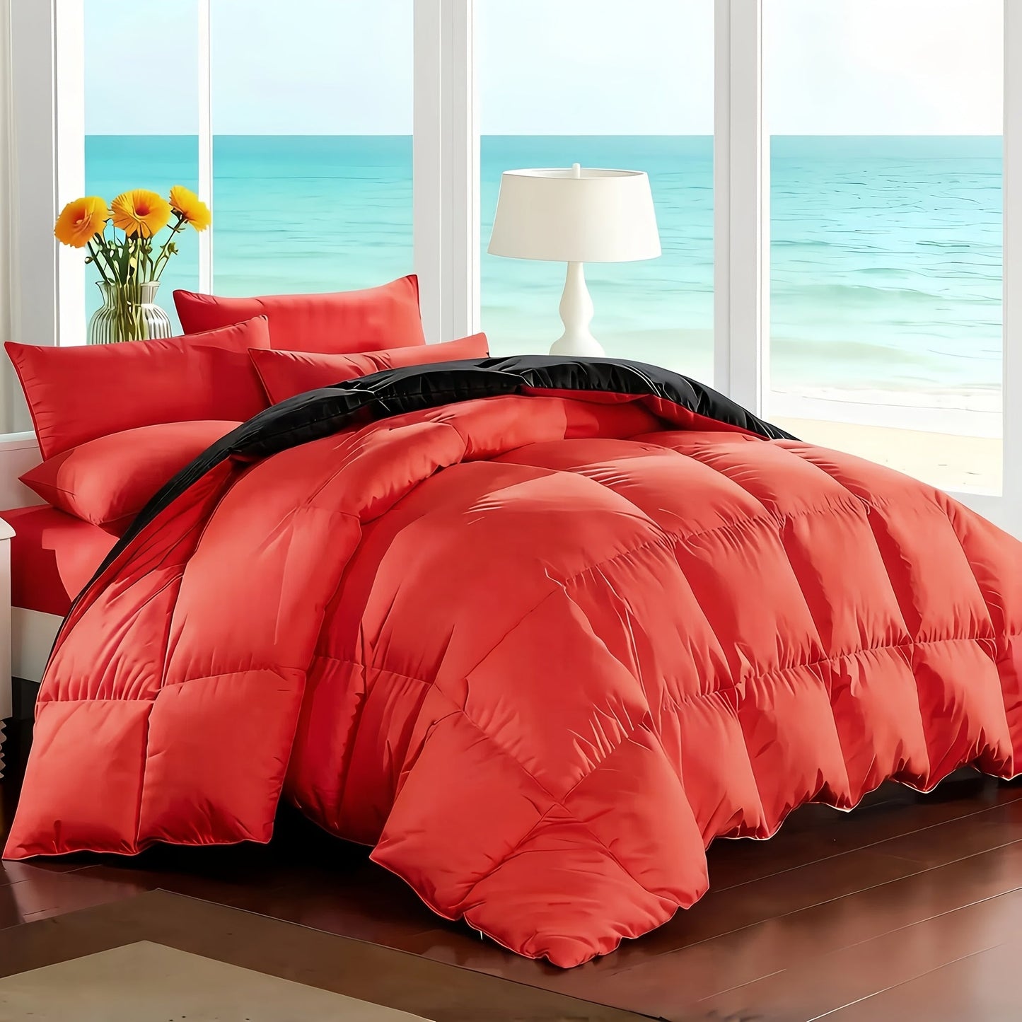 Comforter Set 7-Piece Bed in a Bag Queen King Full Soft Microfiber Down Alternative Comforter Fitted Sheet Flat Sheet Pillow Shams