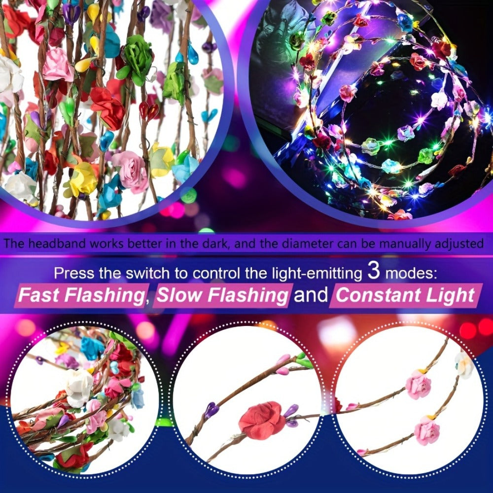 Hair Accessories - LED Light Up Set 36pcs Luminous Glow Bundle Flower Garland Crown, Fiber - product detail view 6