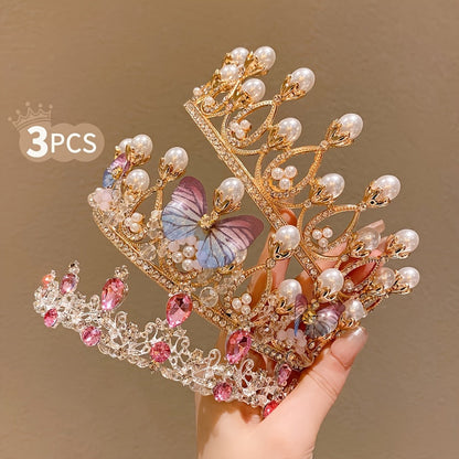 Hair Accessories - Rhinestone Crown Headband Set 3pcs - Princess Tiara Hairband for Wedding - product detail view 4