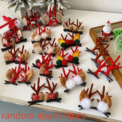 Hair Clips for Women - Christmas Reindeer Antler 8 Pieces Accessories Pom Poms Ears Xmas for - product detail view 3