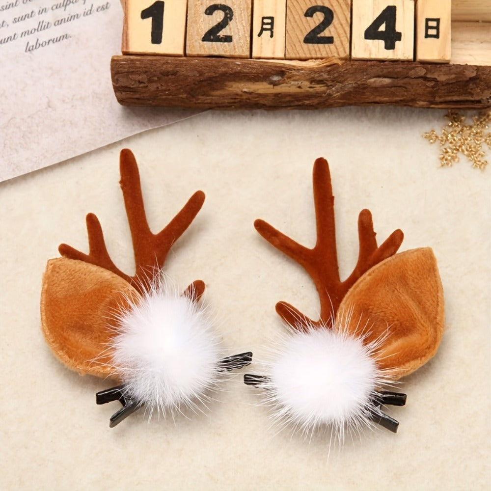 Hair Clips for Women - Christmas Reindeer Antler 8 Pieces Accessories Pom Poms Ears Xmas for - product detail view 6