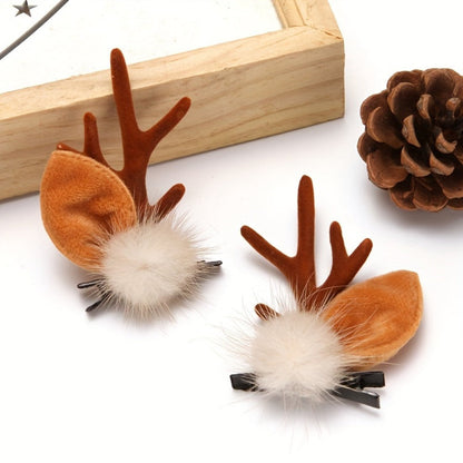 Hair Clips for Women - Christmas Reindeer Antler 8 Pieces Accessories Pom Poms Ears Xmas for - product detail view 9