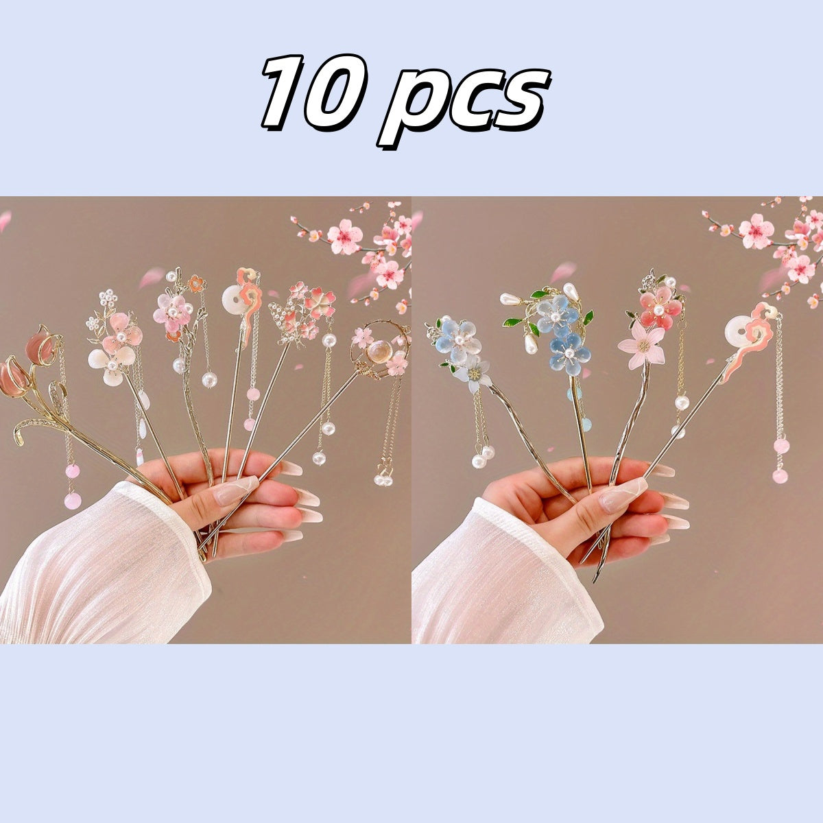 Hair Clips for Women - Flower Set 10pcs for Delicate Alloy Acrylic Floral Pins for Bridal Wedding - product detail view 9