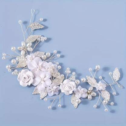 Hair Clips for Women - Pearl Floral Bridal Accessory - Artificial Pearl Leaf Wedding Headpiece - product detail view 9