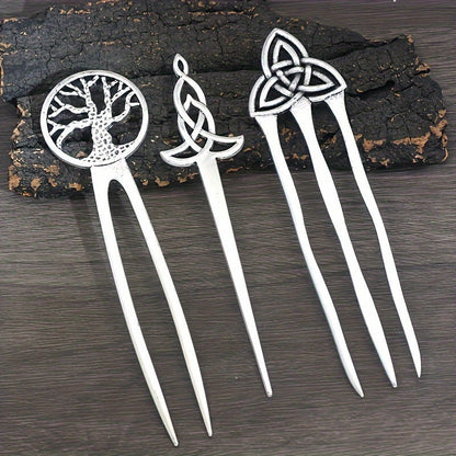 Hair Clips for Women - Pins Set for 3pcs Viking Celtic Knot Tree of Life Crescent Moon Butterfly - product detail view 15