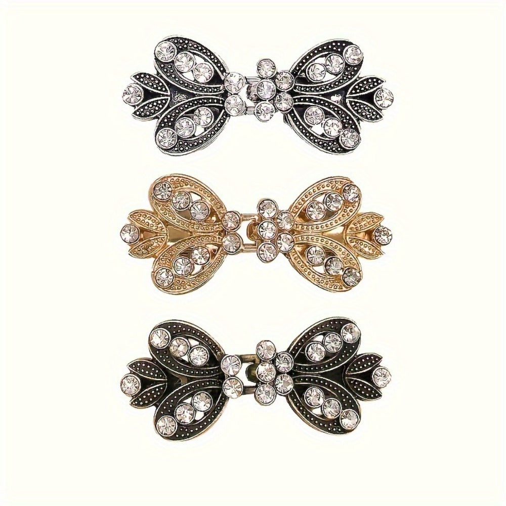 Hair Clips for Women - Sweater 3pcs Rhinestone Vortex Elegant Cardigan Shawl Cloak Clip Set for - product detail view 3