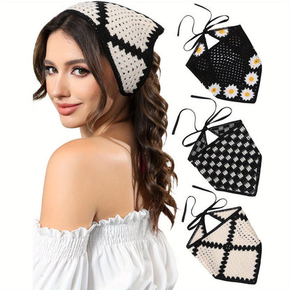 Hair Scarves & Headbands - Boho Triangle Headscarf Set 3 Pieces Woven Scarf Headband for Women - product detail view 3