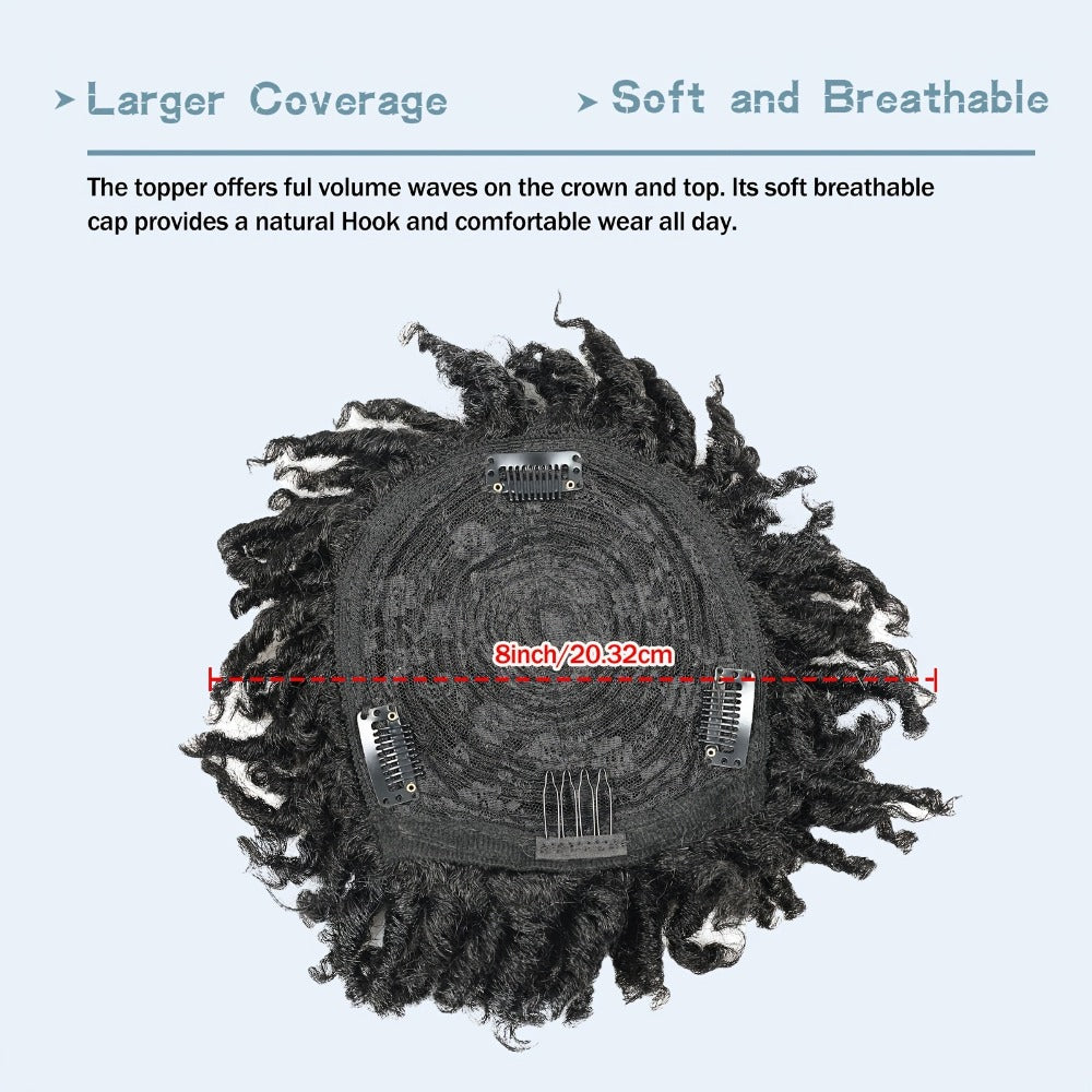 Hair Toppers - Dreadlock Topper for Men - Short Synthetic Clip-In Braided Half Wig, Afro - product detail view 2