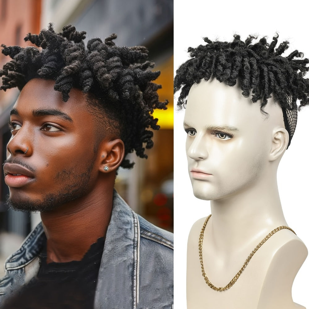 Hair Toppers - Dreadlock Topper for Men - Short Synthetic Clip-In Braided Half Wig, Afro - product detail view 4