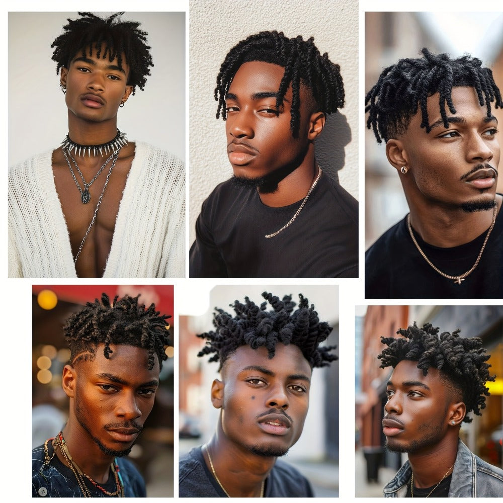 Hair Toppers - Dreadlock Topper for Men - Short Synthetic Clip-In Braided Half Wig, Afro - product detail view 5