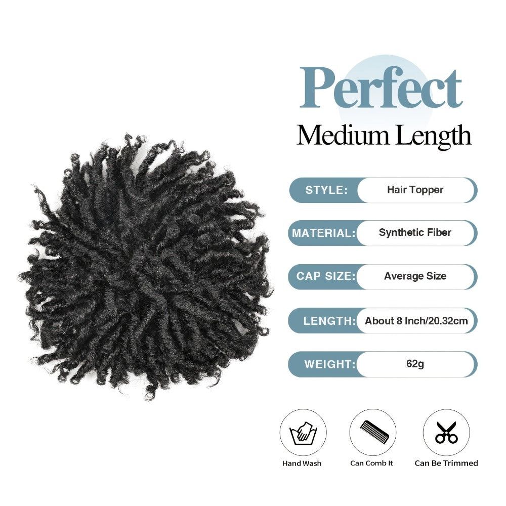 Hair Toppers - Dreadlock Topper for Men - Short Synthetic Clip-In Braided Half Wig, Afro - product detail view 6