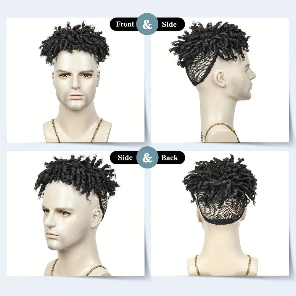 Hair Toppers - Dreadlock Topper for Men - Short Synthetic Clip-In Braided Half Wig, Afro - product detail view 7