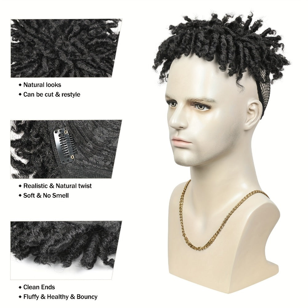 Hair Toppers - Dreadlock Topper for Men - Short Synthetic Clip-In Braided Half Wig, Afro - product detail view 8