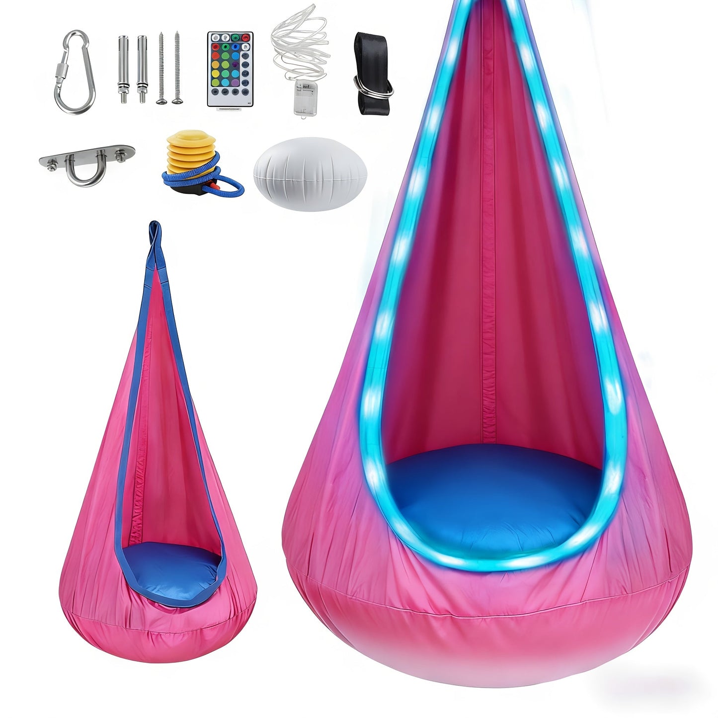 Hammock Chair shown in the Pink-LED option
