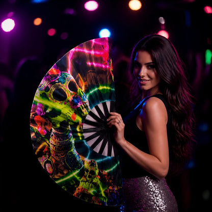 Hand Fan - Glow 13-Inch Blue Neon Glow - Water-Resistant, Extremely Bright, Perfect - product detail view 13