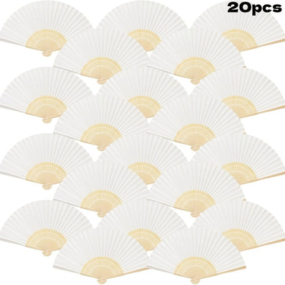 Hand Fans - Paper Folding Bulk White Handheld Bamboo Handle 20/50/65 Pack for Wedding - product detail view 3