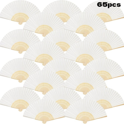 Hand Fans - Paper Folding Bulk White Handheld Bamboo Handle 20/50/65 Pack for Wedding - product detail view 7