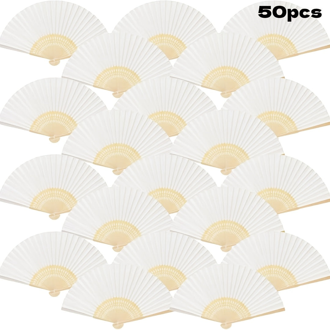 Hand Fans - Paper Folding Bulk White Handheld Bamboo Handle 20/50/65 Pack for Wedding - product detail view 15