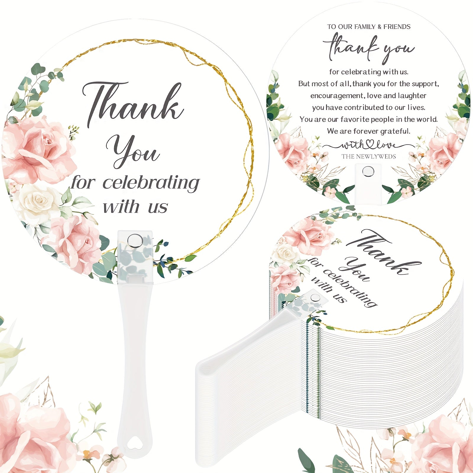 Hand Fans - Wedding Bulk 100pcs Plastic Handheld Favor for Guests, Bridal Shower & - product detail view 6