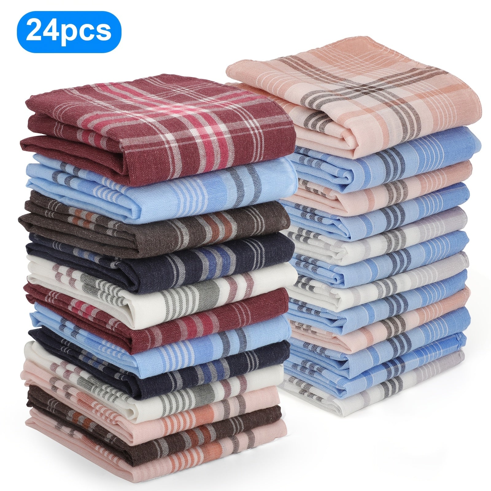 Handkerchiefs - Men's Cotton 24pcs Classic Retro Stripes Plaid Reusable Square Hankies - product detail view 10